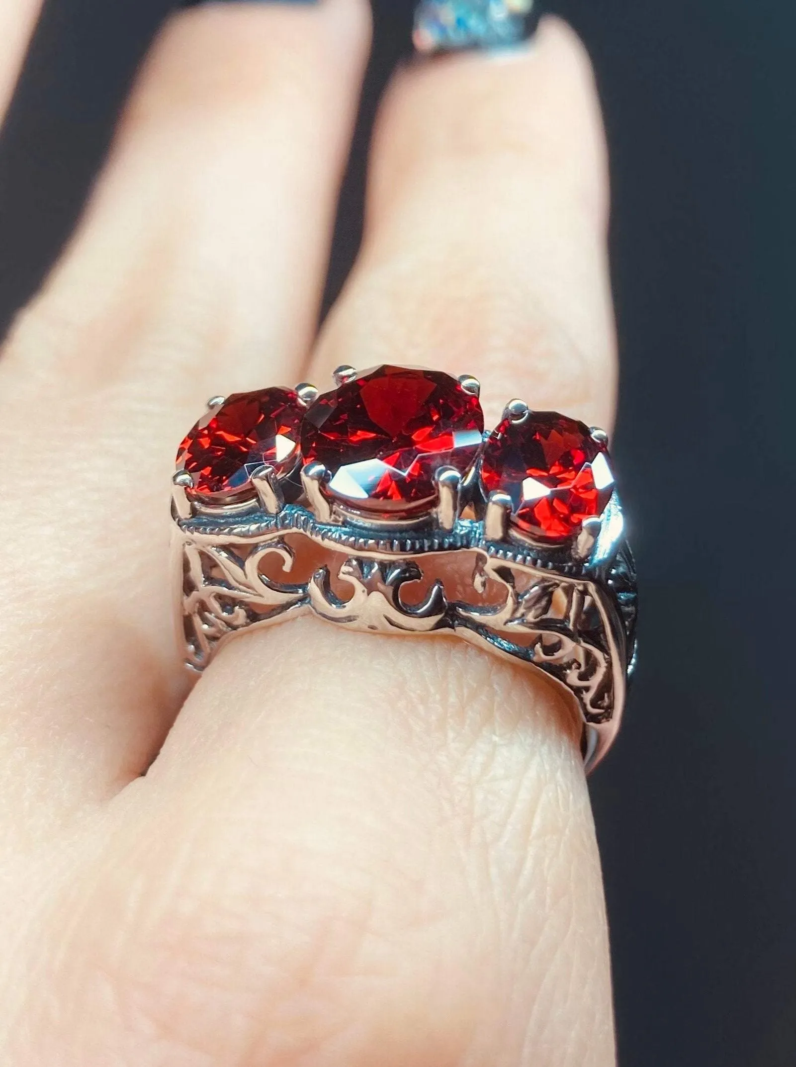 Red Garnet CZ Ring, Art Deco Jewelry #D36