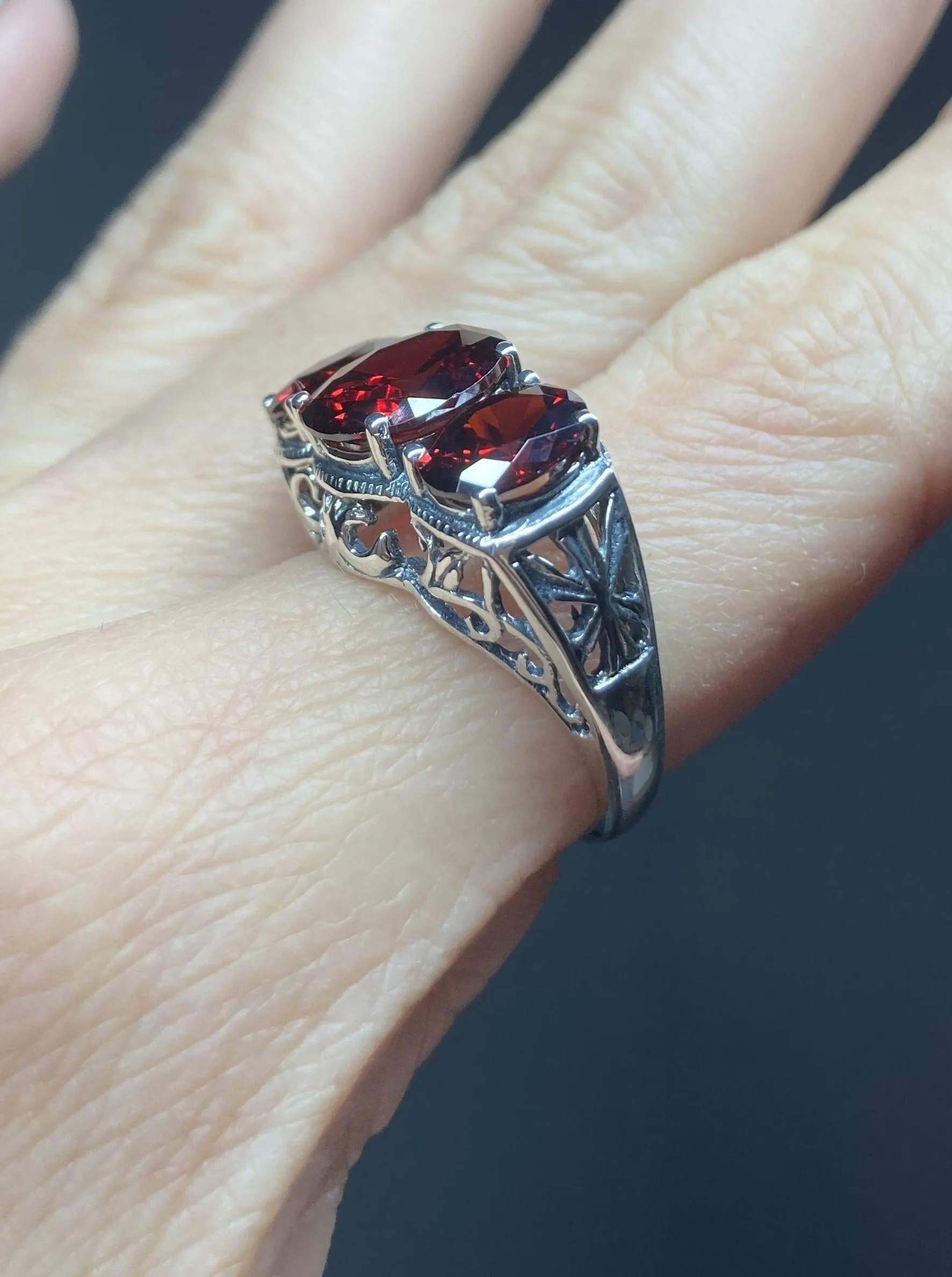 Red Garnet CZ Ring, Art Deco Jewelry #D36