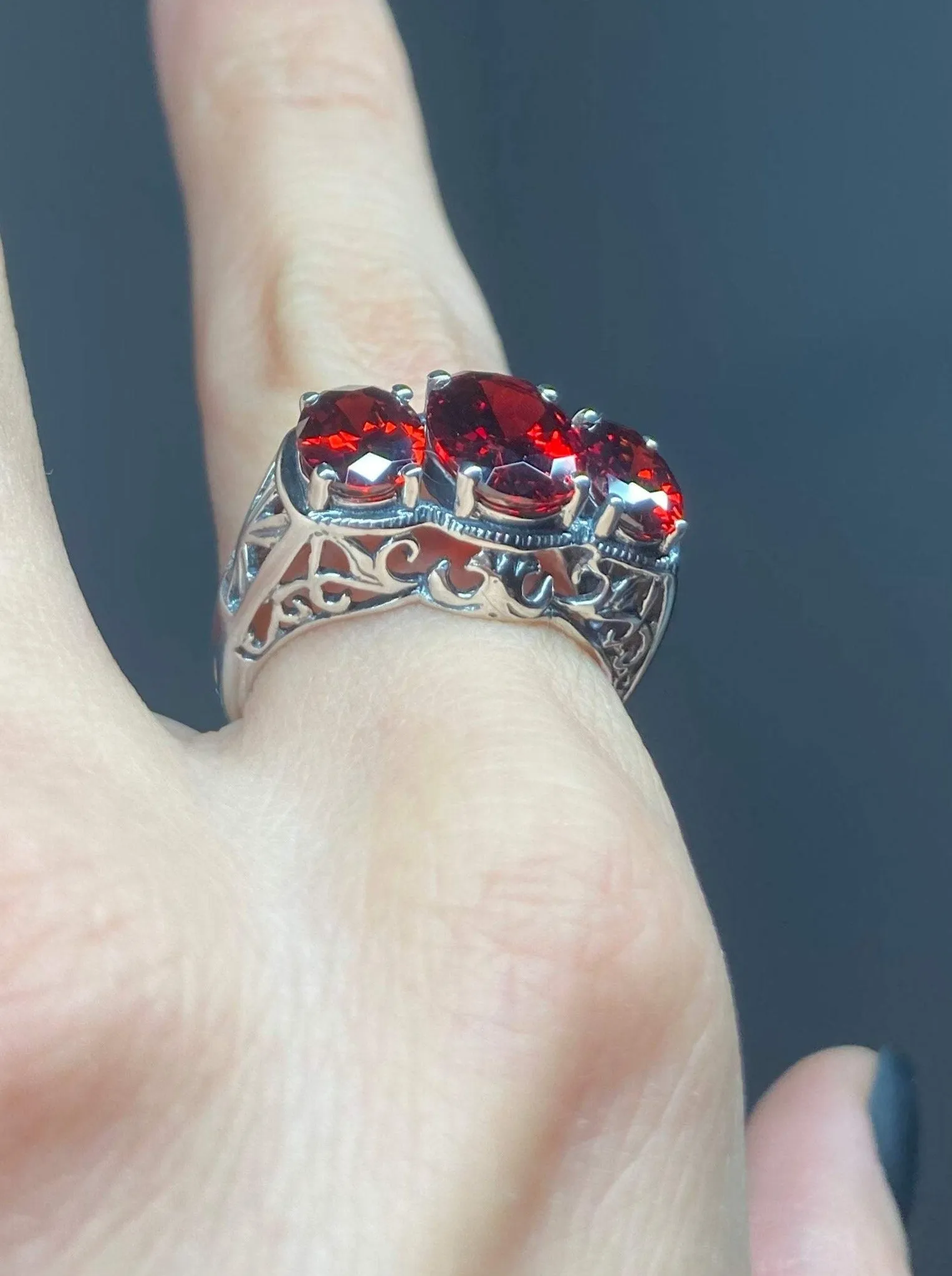 Red Garnet CZ Ring, Art Deco Jewelry #D36