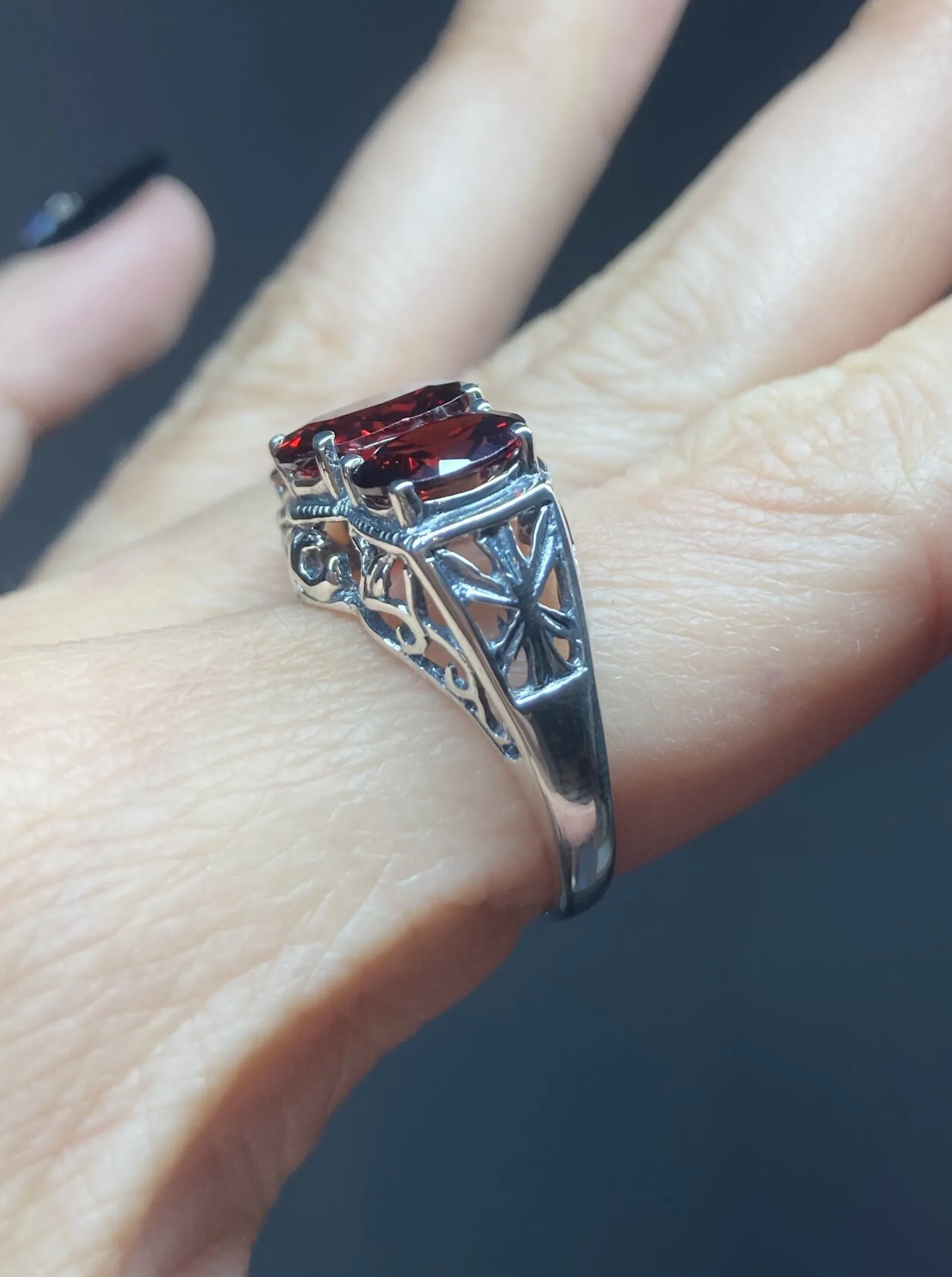 Red Garnet CZ Ring, Art Deco Jewelry #D36