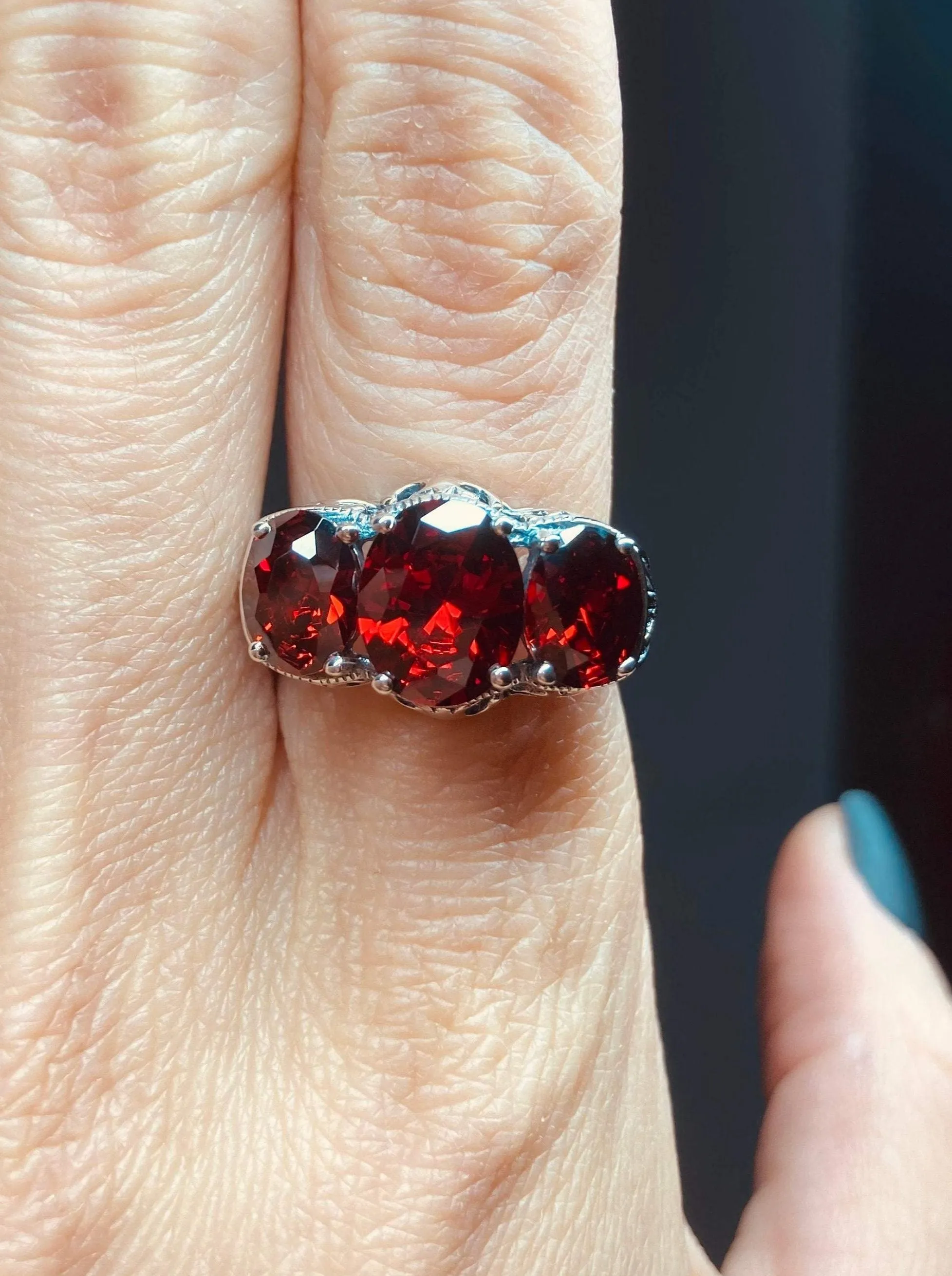 Red Garnet CZ Ring, Art Deco Jewelry #D36