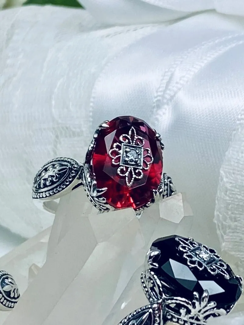 Red Ruby Gothic Ring, Embellished Gemstone, Dragon Filigree, Vintage Jewelry Design#D133e