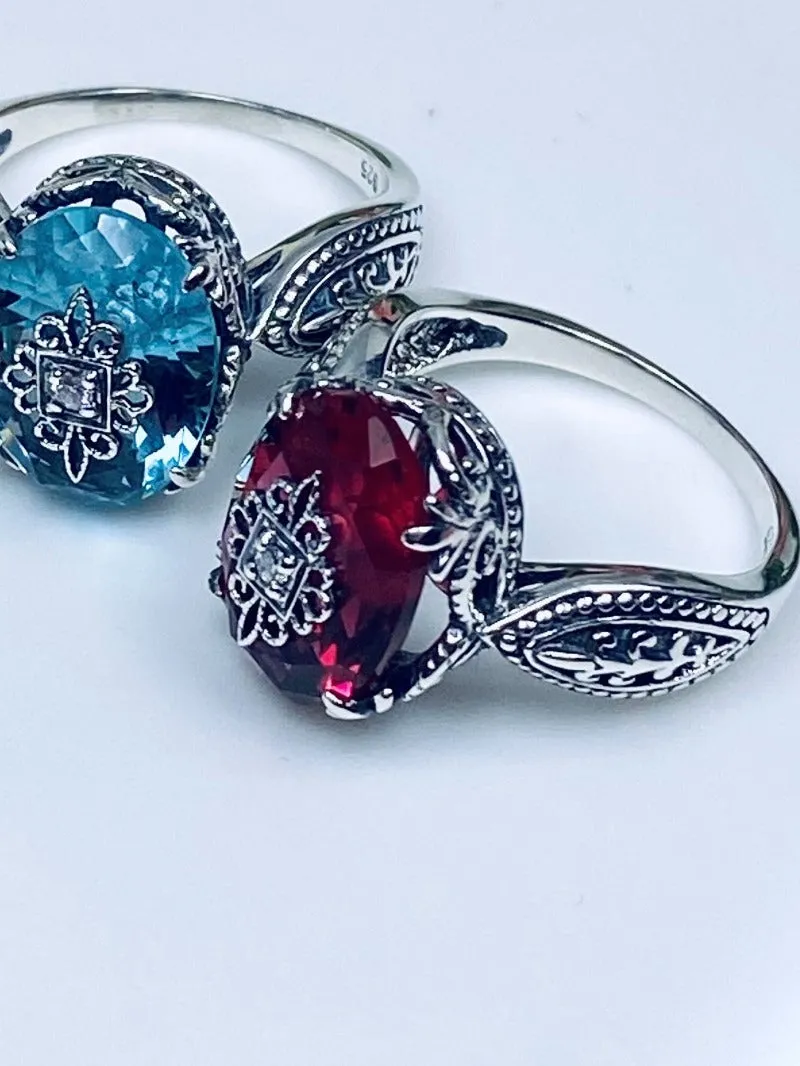 Red Ruby Gothic Ring, Embellished Gemstone, Dragon Filigree, Vintage Jewelry Design#D133e