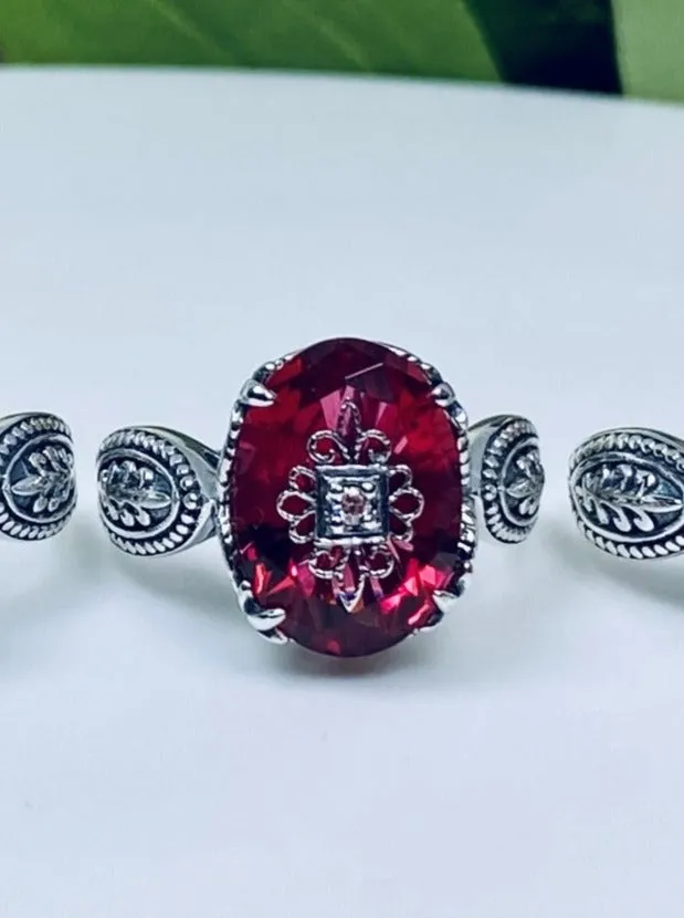 Red Ruby Gothic Ring, Embellished Gemstone, Dragon Filigree, Vintage Jewelry Design#D133e