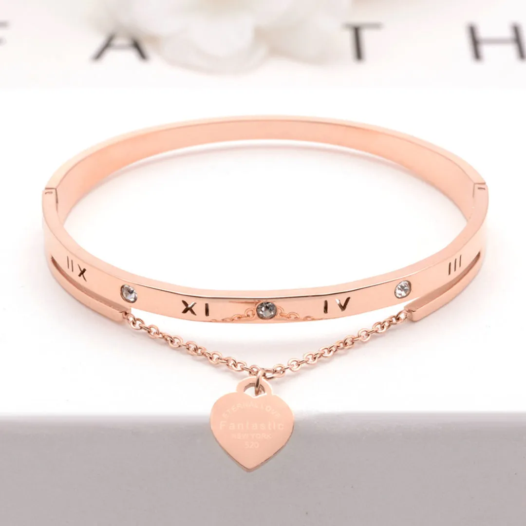Roman Numerals Heart Charm Bracelet