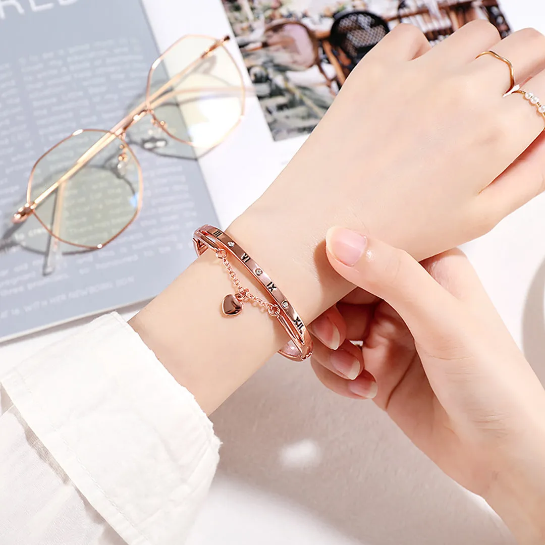 Roman Numerals Heart Charm Bracelet