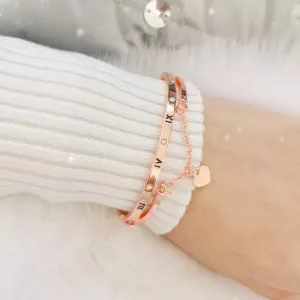 Roman Numerals Heart Charm Bracelet