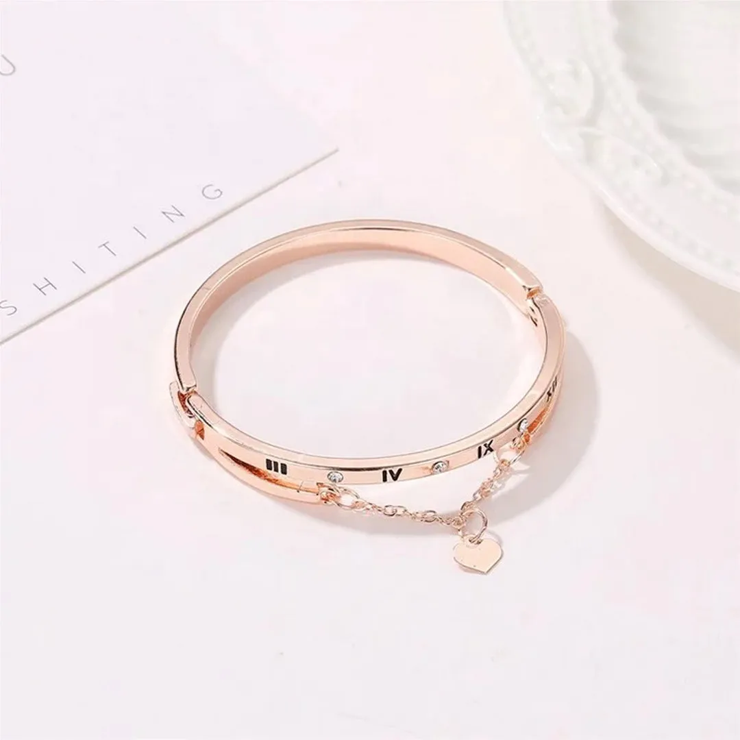 Roman Numerals Heart Charm Bracelet