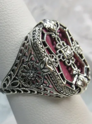 Rose Camphor Glass Ring, Rose-Pink Camphor Glass & Inset Gem, Art Deco Jewelry #D203
