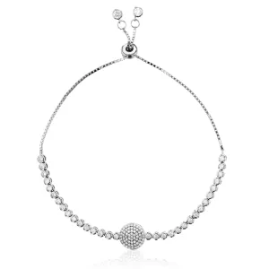 Round Cocktail Bezel Adjustable Bracelet (Silver)