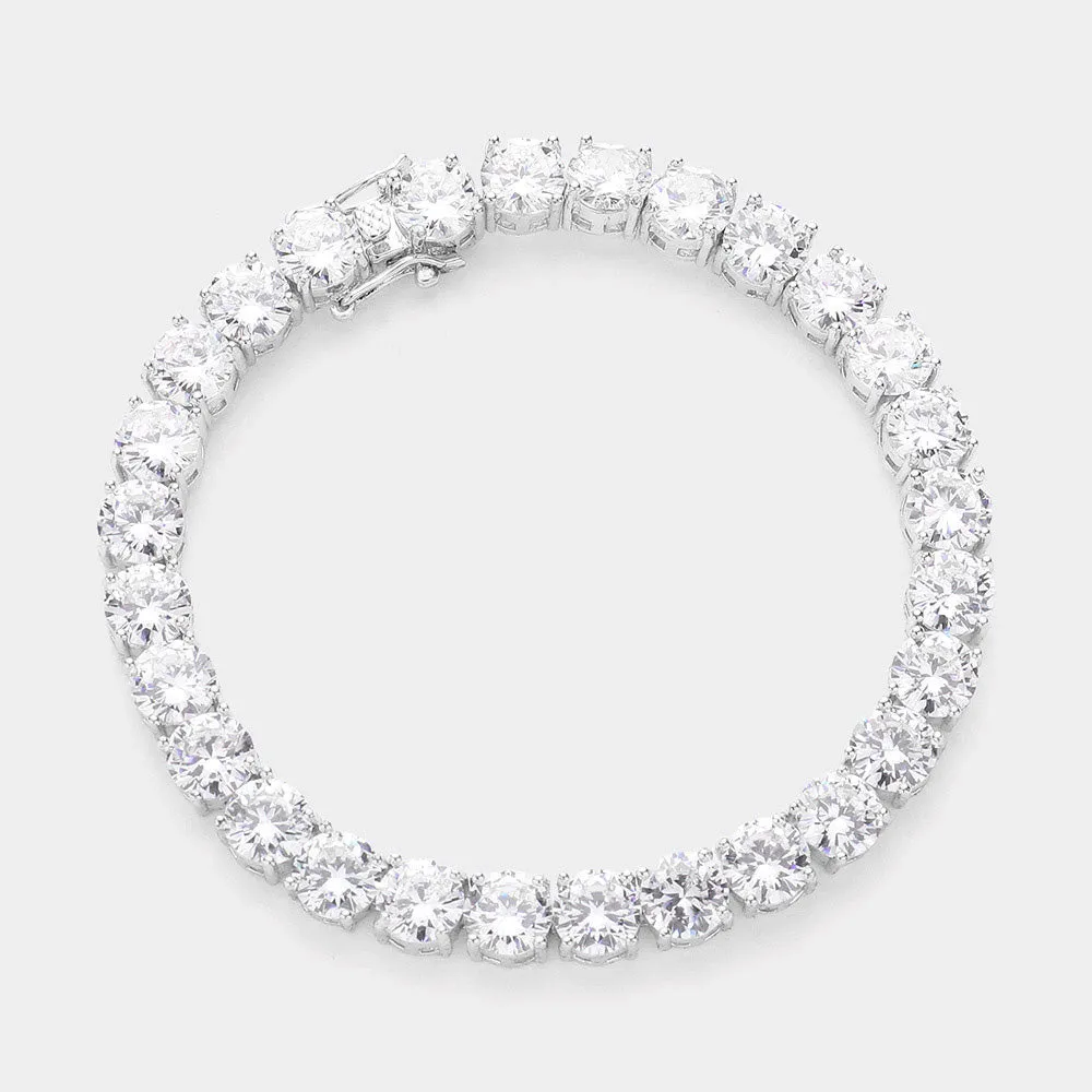 Round Crystal CZ Stone Tennis Bracelet on Silver |  540835