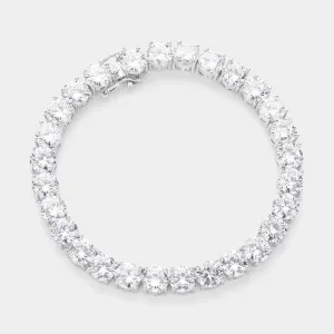 Round Crystal CZ Stone Tennis Bracelet on Silver |  540835