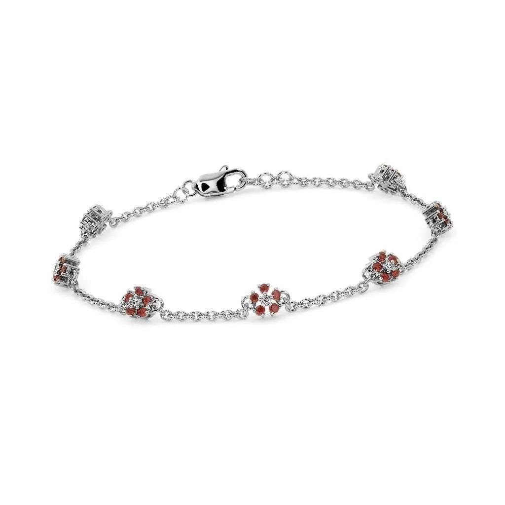 Ruby Chain Link Bracelet 14k Solid White Gold Handmade, Chain Bracelet, Link Bracelet, White Gold Bracelet, Garnet Bracelet
