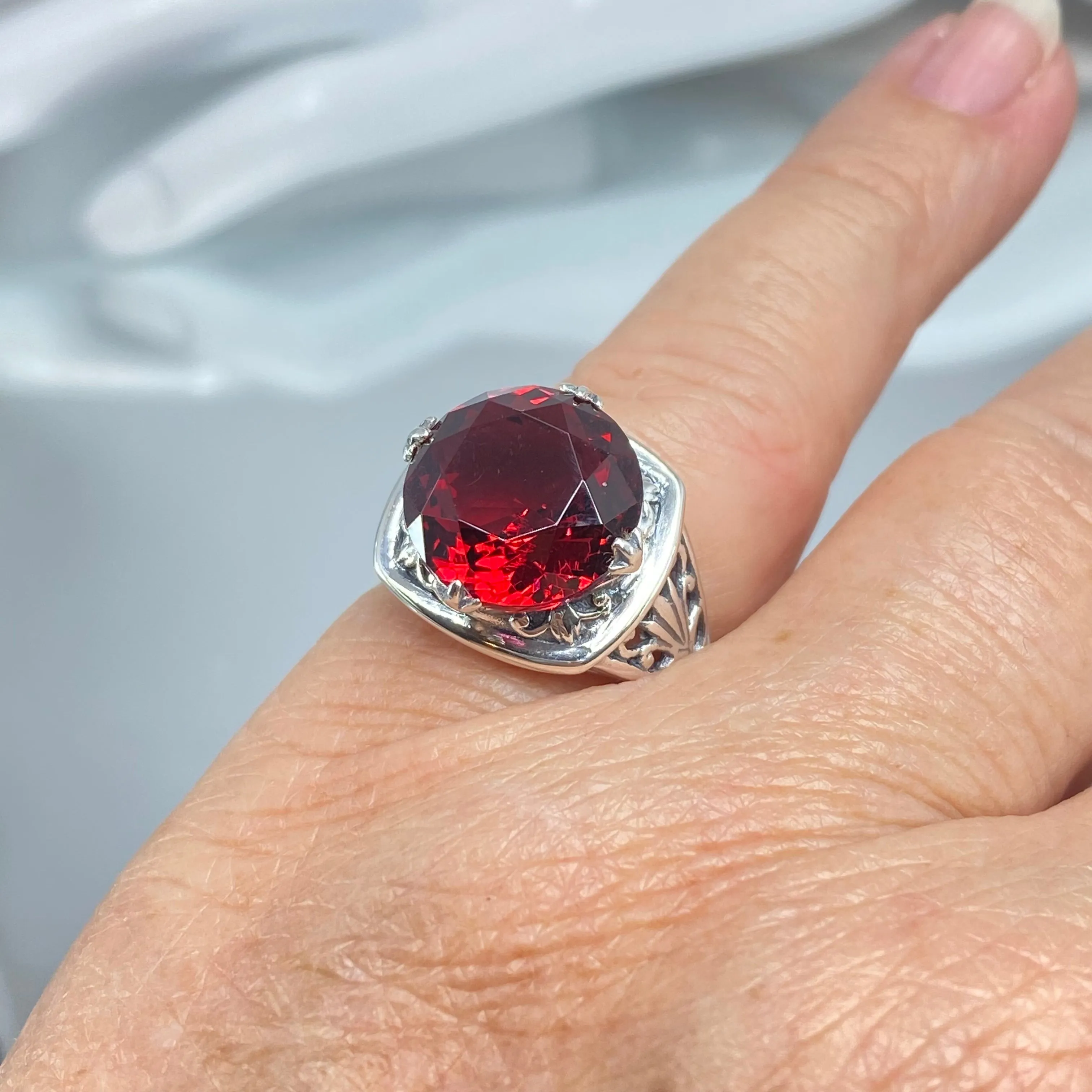 Ruby Ring, Round Cut, Lotus Art Deco Filigree, D130