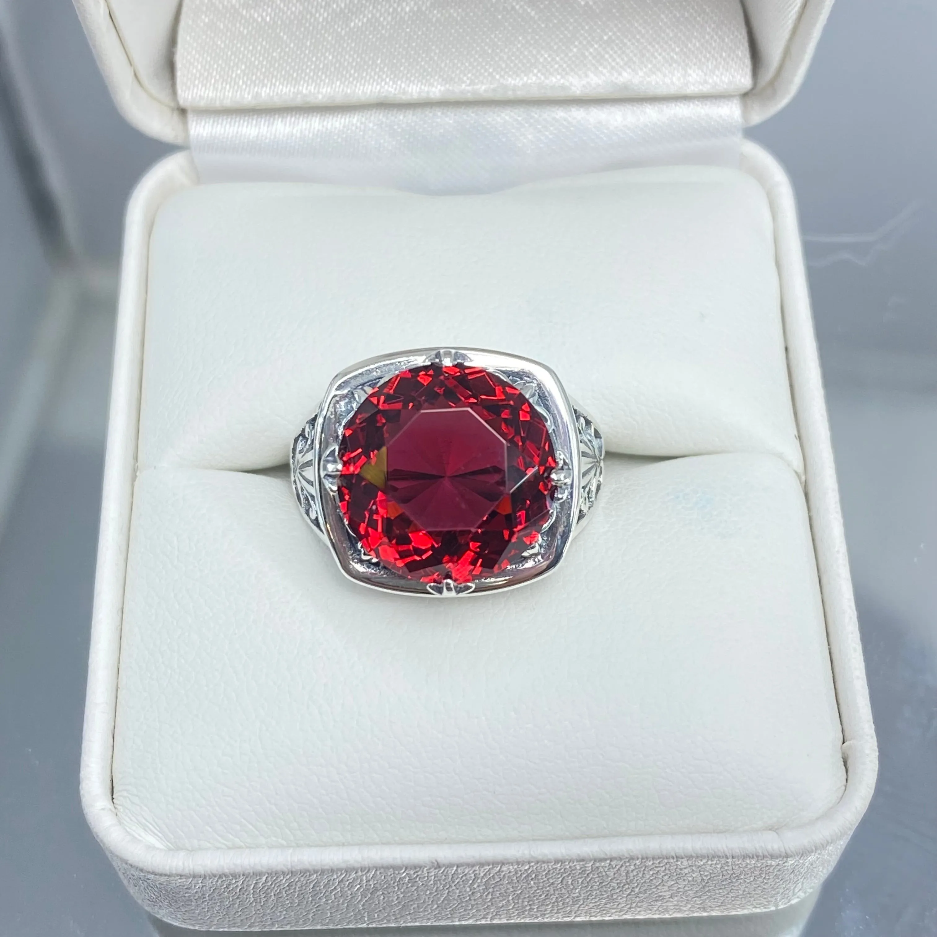 Ruby Ring, Round Cut, Lotus Art Deco Filigree, D130