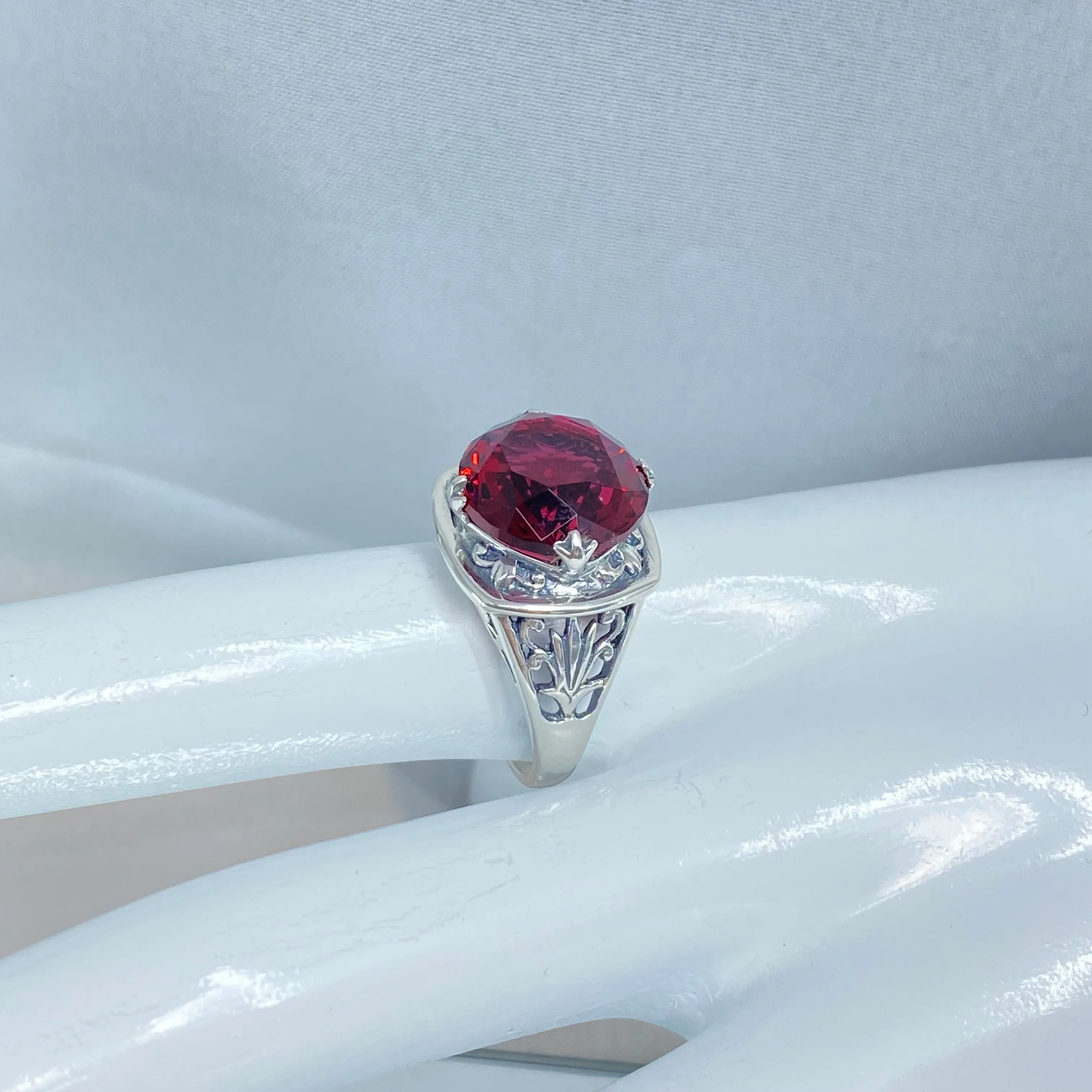 Ruby Ring, Round Cut, Lotus Art Deco Filigree, D130