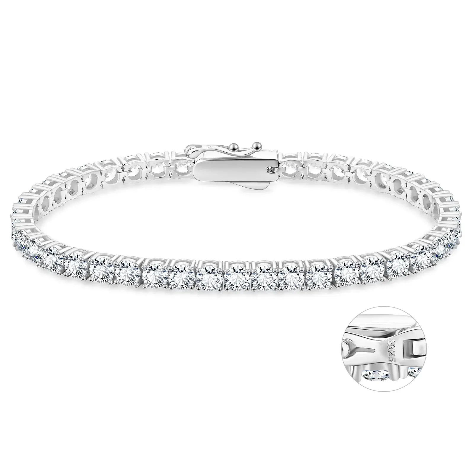 S925 Silver CZ Diamond Tennis Bracelet - 4mm
