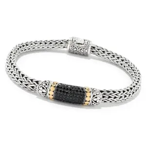 Samuel B. Sterling Silver and 18K Yellow Gold Black Spinel Pave Bracelet, 6.75" (98561)