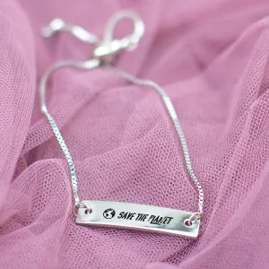 Save the Planet Silver Bar Adjustable Bracelet