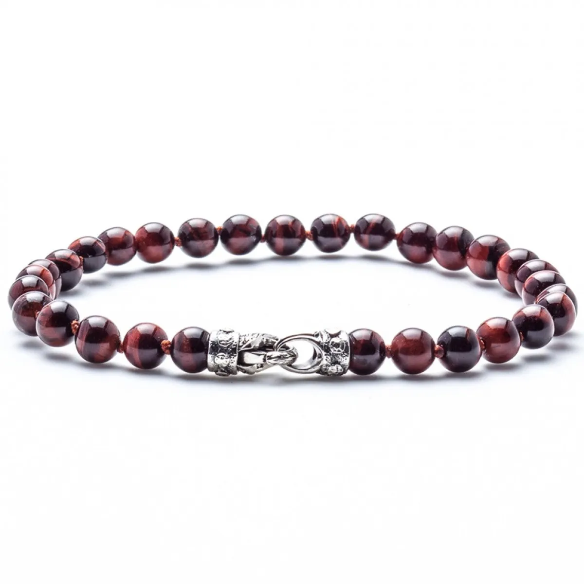 Scott Kay Red Tigers Eye Small Beaded Bracelet with Sterling Silver Engraved Clasp