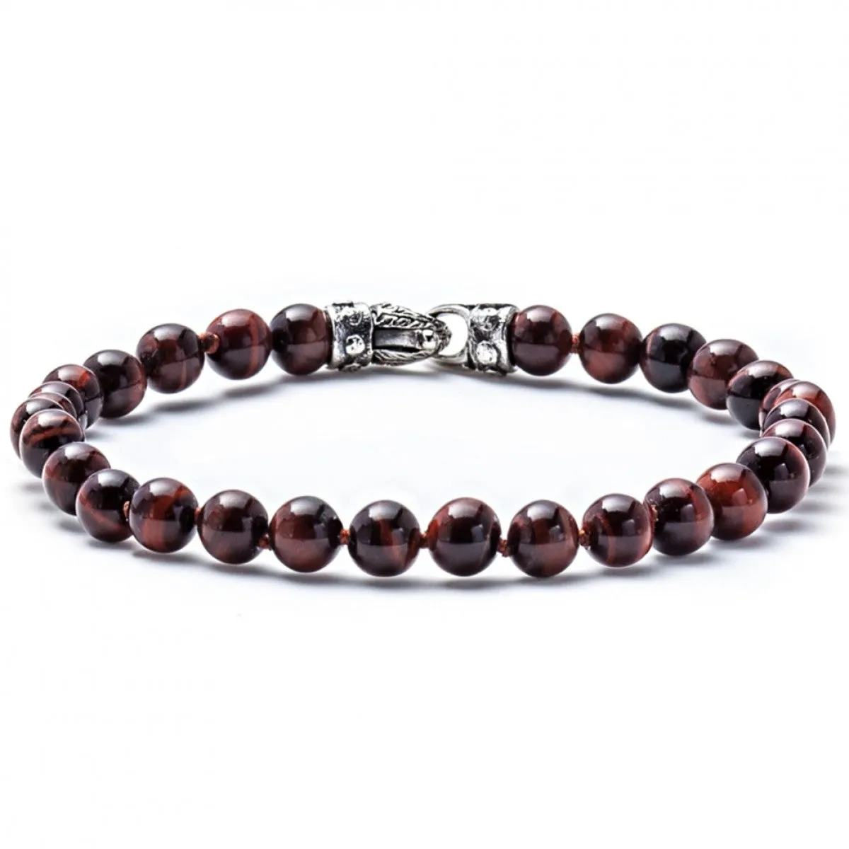 Scott Kay Red Tigers Eye Small Beaded Bracelet with Sterling Silver Engraved Clasp