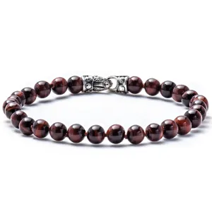 Scott Kay Red Tigers Eye Small Beaded Bracelet with Sterling Silver Engraved Clasp