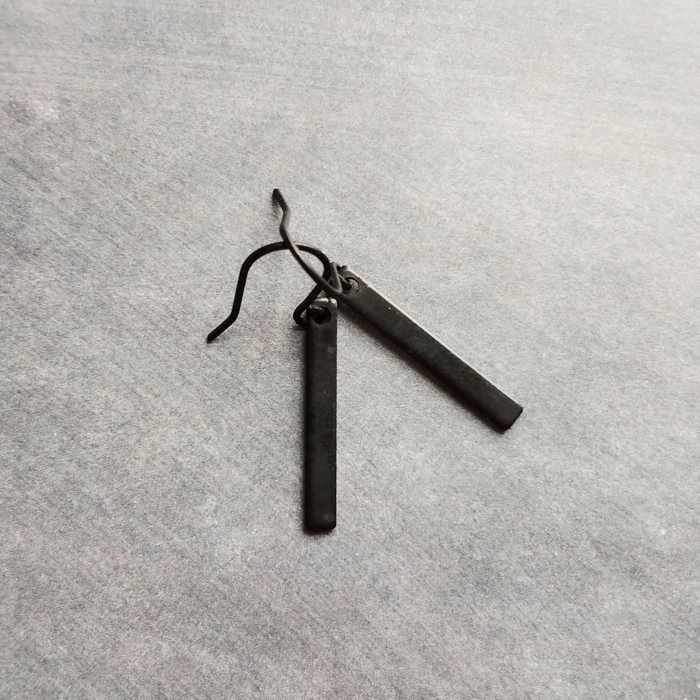 Short Black Bar Earrings, 1.3 inch small earring, minimalist, narrow black earring, thin earring, matte black earrings, flat rectangle