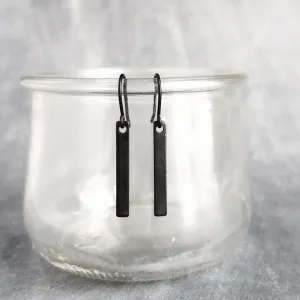 Short Black Bar Earrings, 1.3 inch small earring, minimalist, narrow black earring, thin earring, matte black earrings, flat rectangle