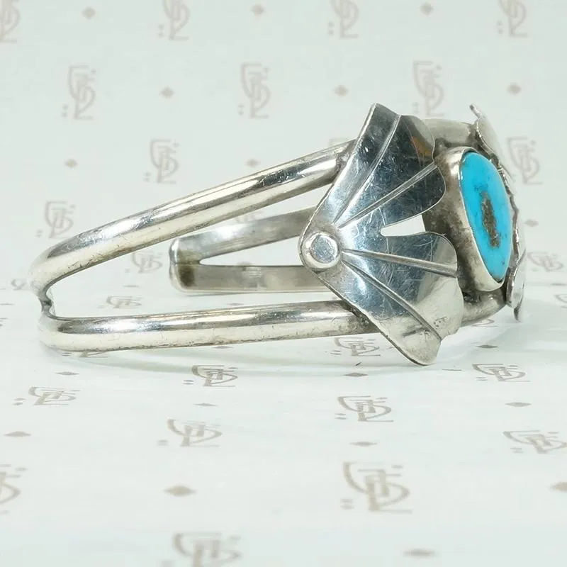 Silver & Turquoise Cuff with Applied Maple Seeds