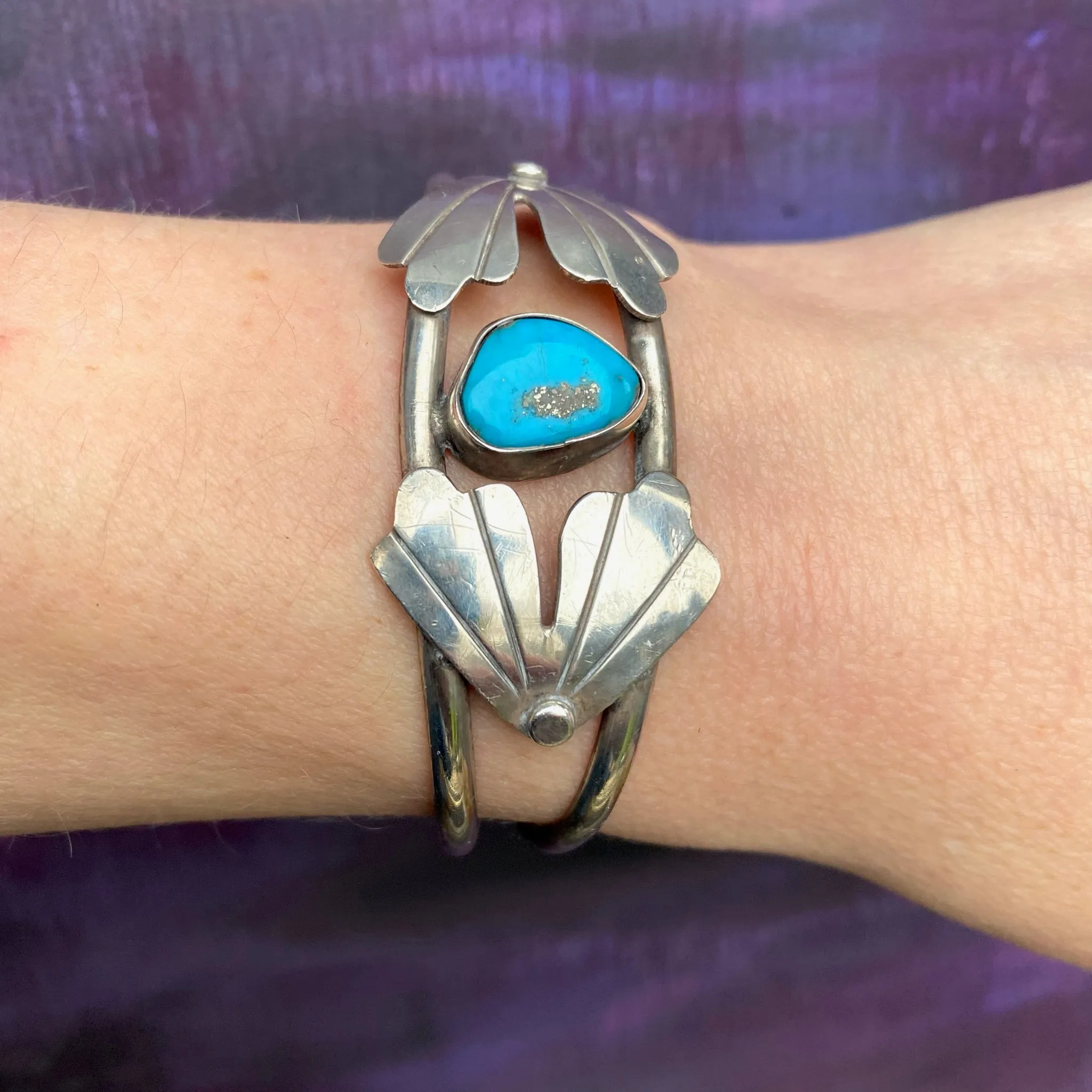 Silver & Turquoise Cuff with Applied Maple Seeds