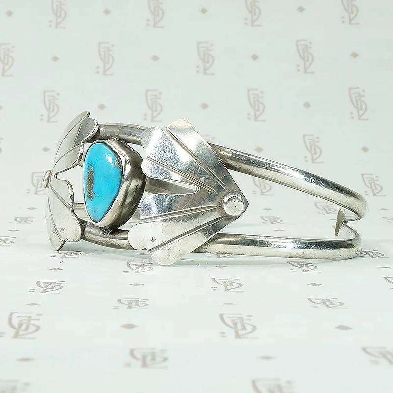 Silver & Turquoise Cuff with Applied Maple Seeds