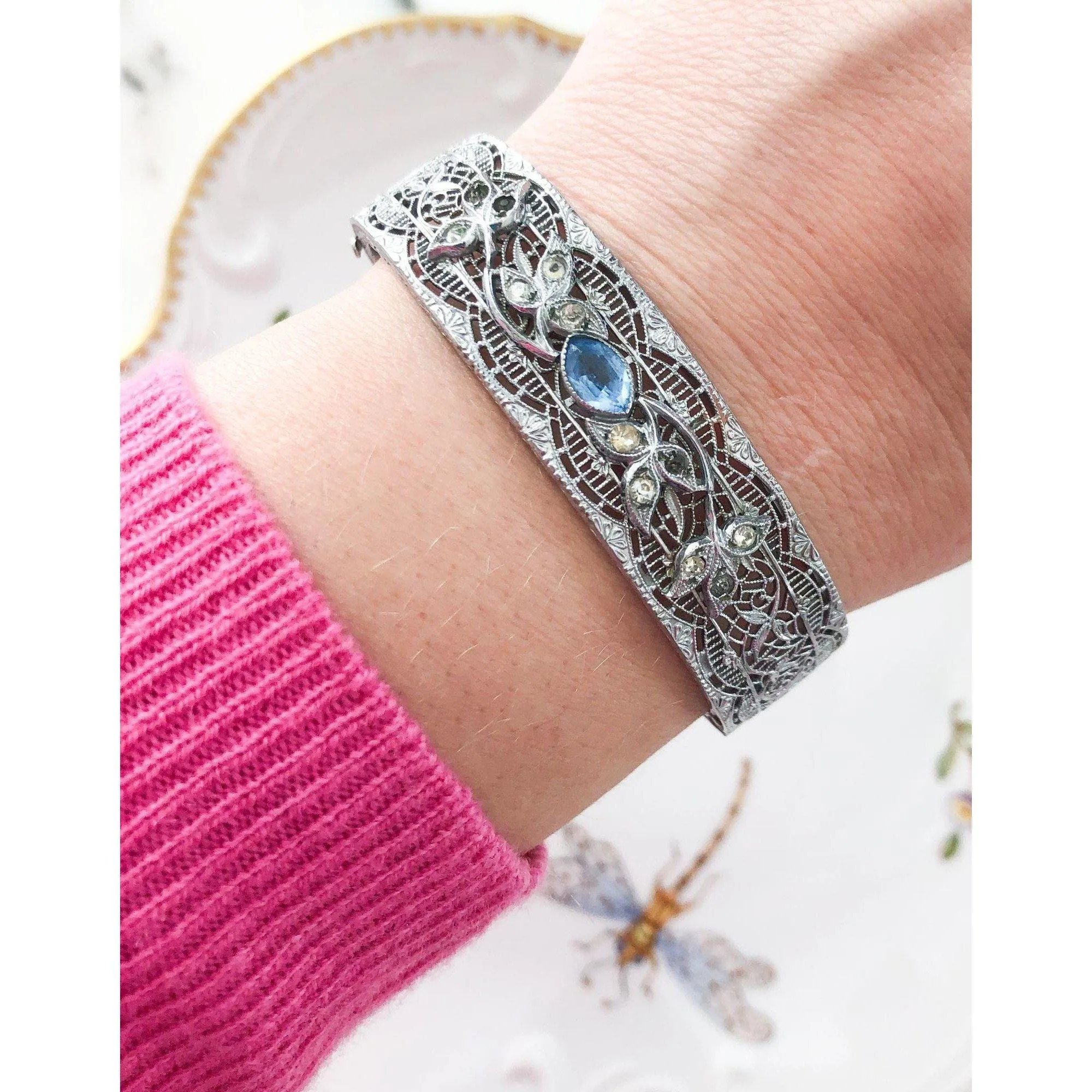 Silver and Blue Art Deco Bracelet