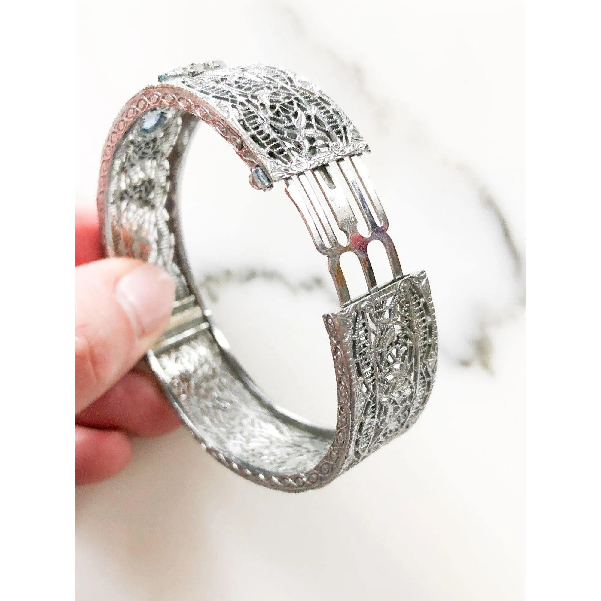 Silver and Blue Art Deco Bracelet