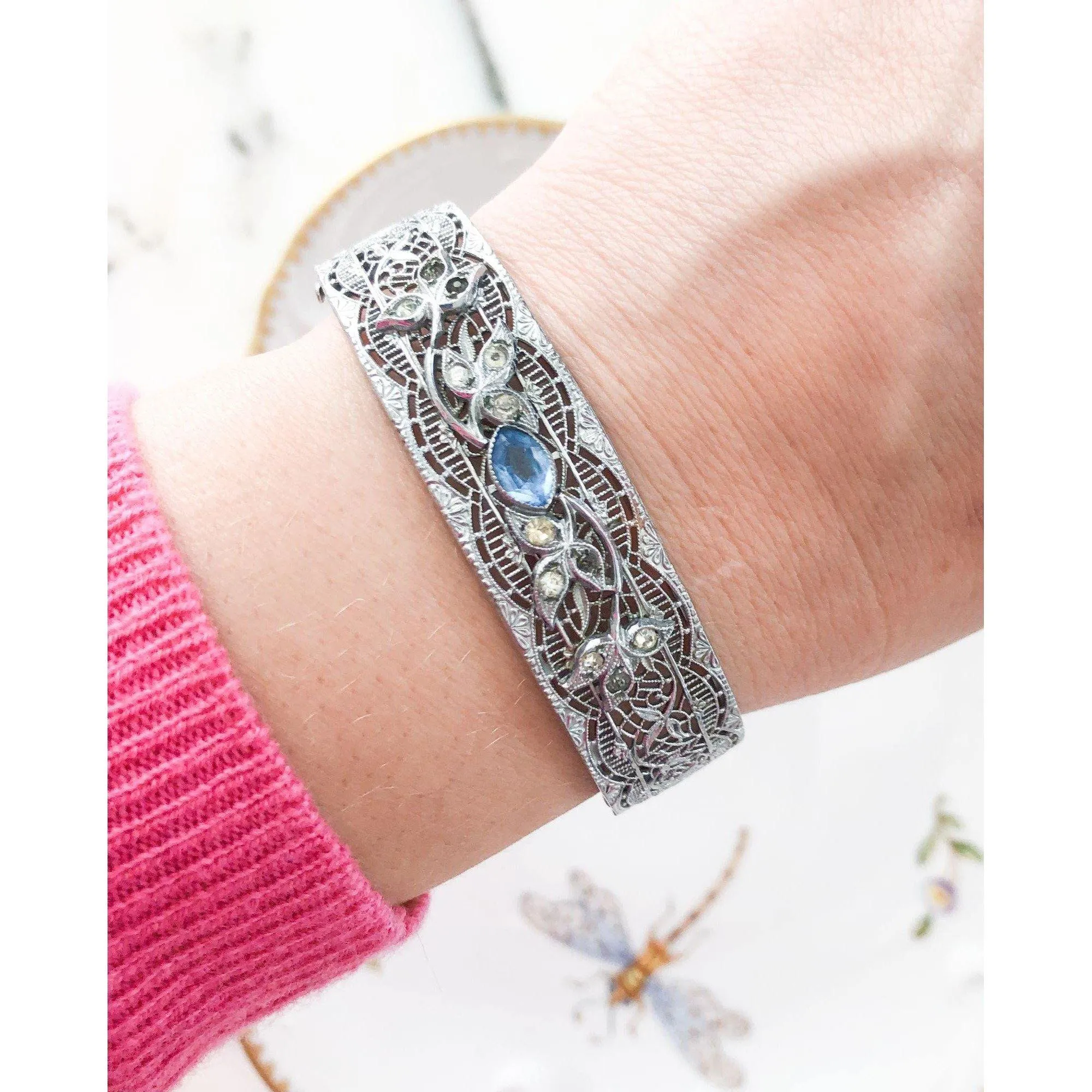 Silver and Blue Art Deco Bracelet