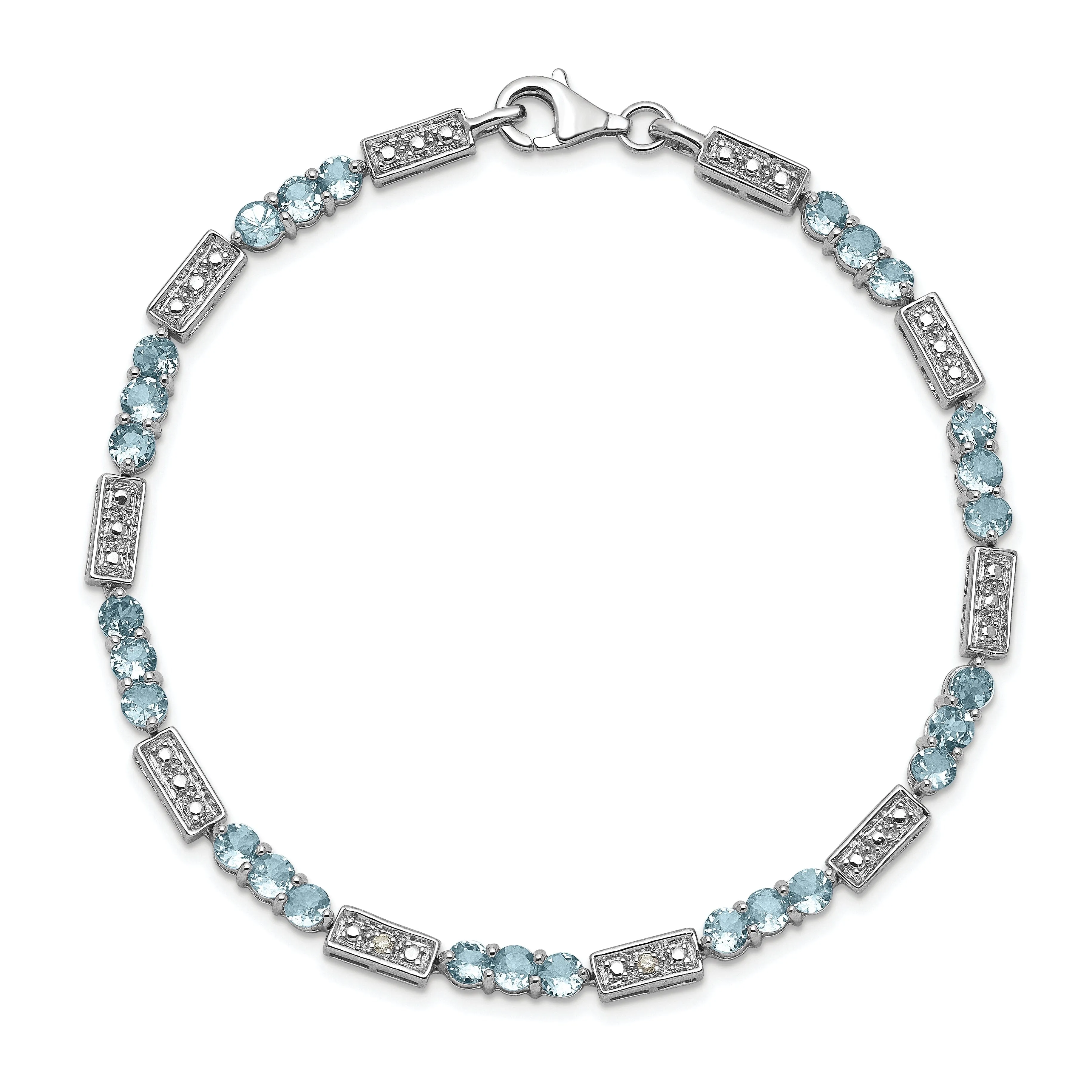 Silver Aquamarine Gemstone Diamond Bracelet