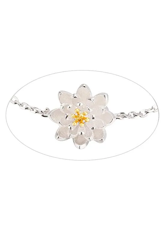 Silver Bracelet with White Lotus Flower