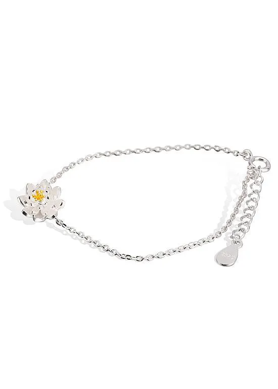 Silver Bracelet with White Lotus Flower