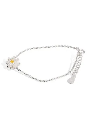 Silver Bracelet with White Lotus Flower