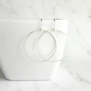 Silver Circle Earrings, simple silver hoops, thin hoop earring, open circle earring, delicate round earring, simple 1 inch circle, everyday