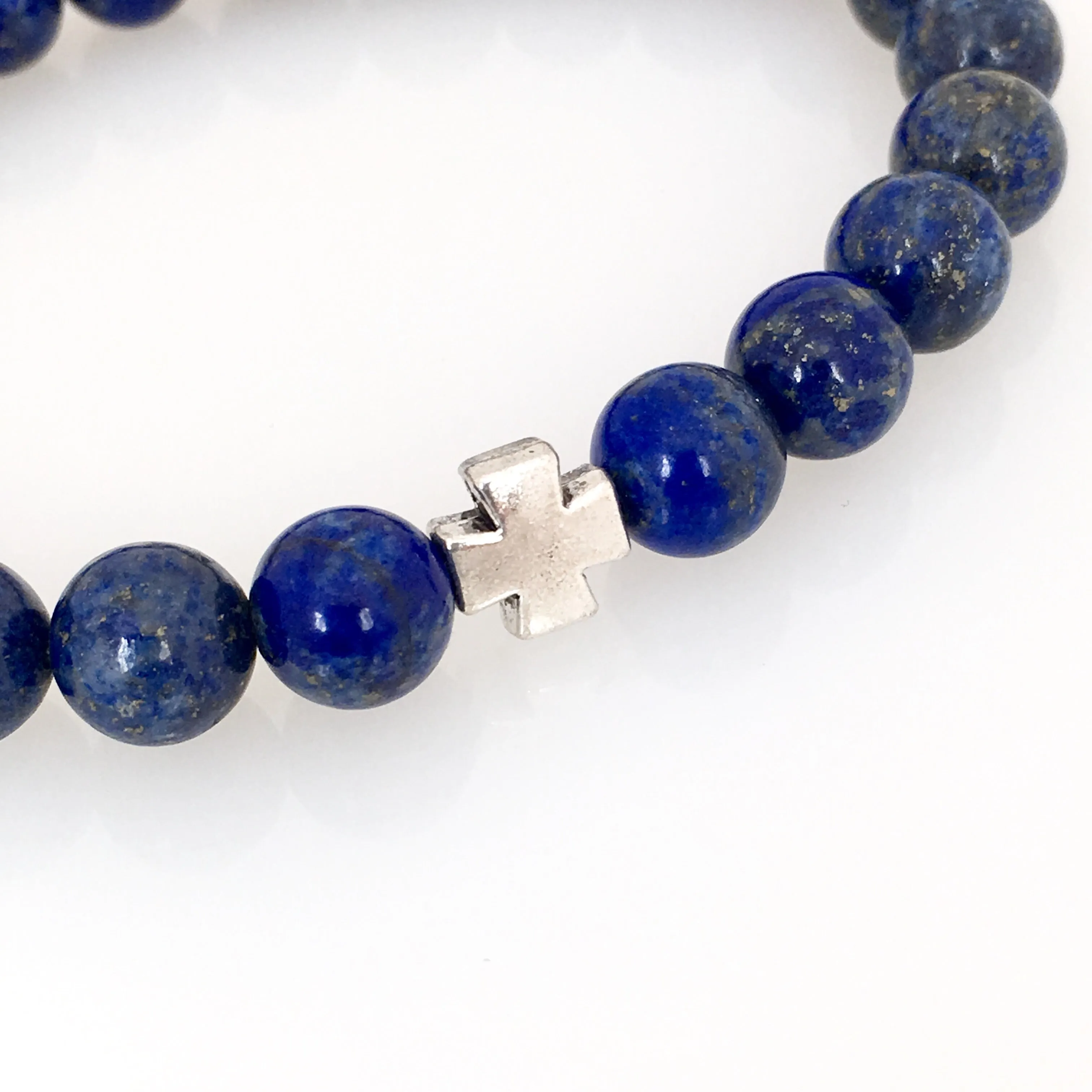 Silver Cross Lápiz Lazuli Men's Bracelet