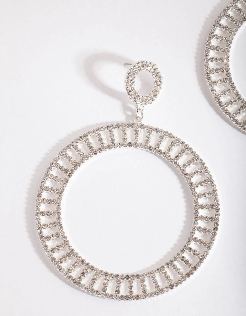 Silver Diamante Cutout Disc Earrings