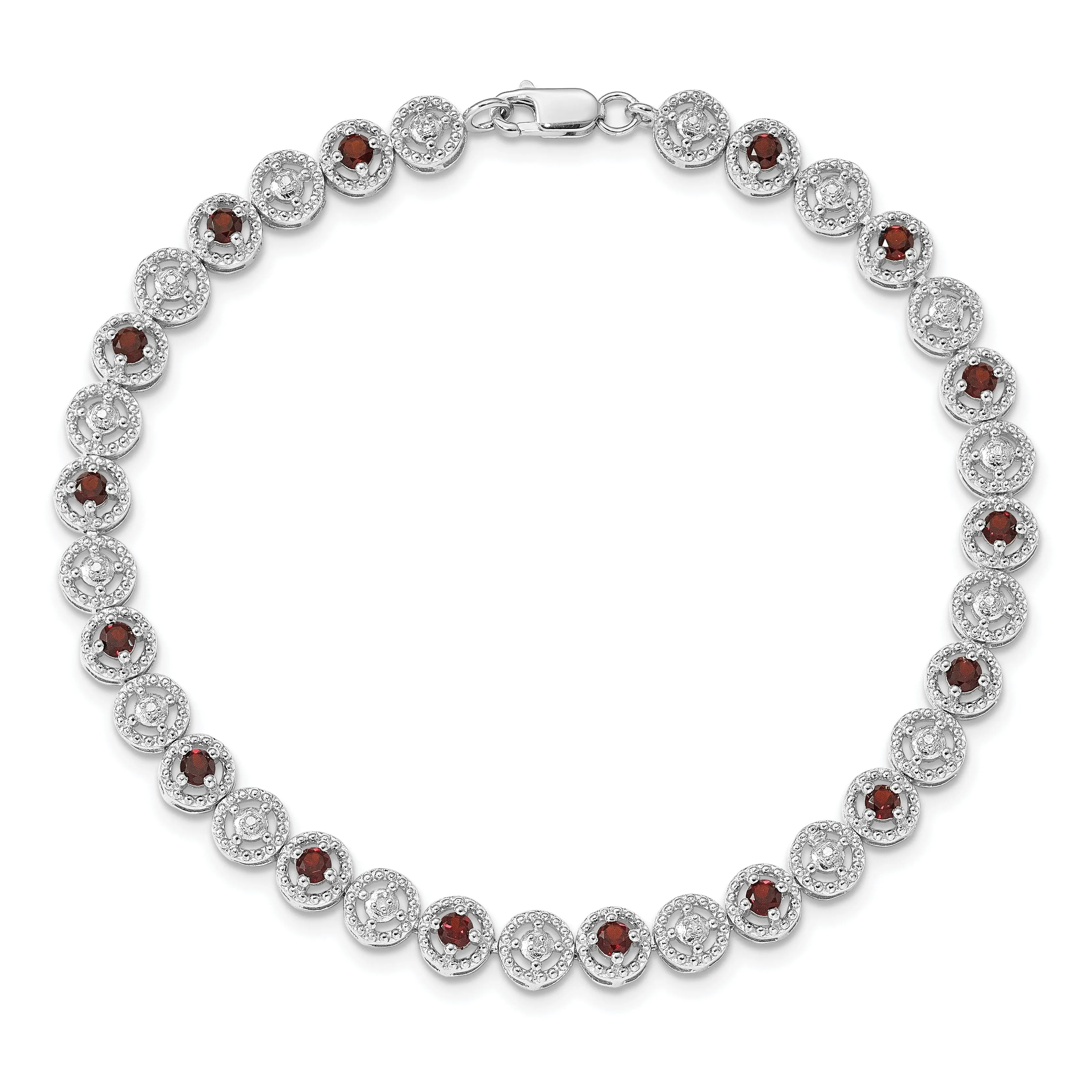Silver Diamond Garnet Gemstone Bracelet