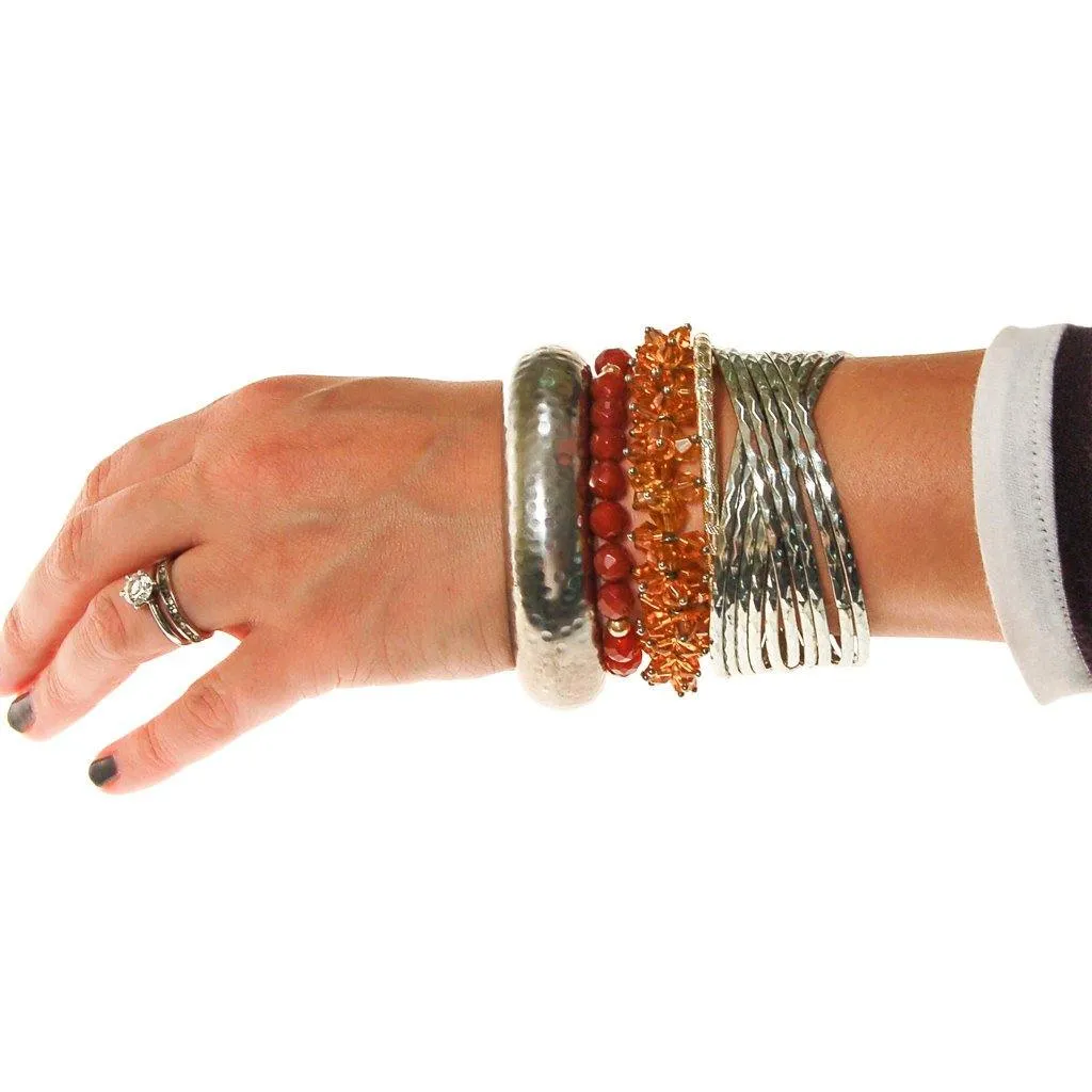 Silver Etched Bangle Bracelet