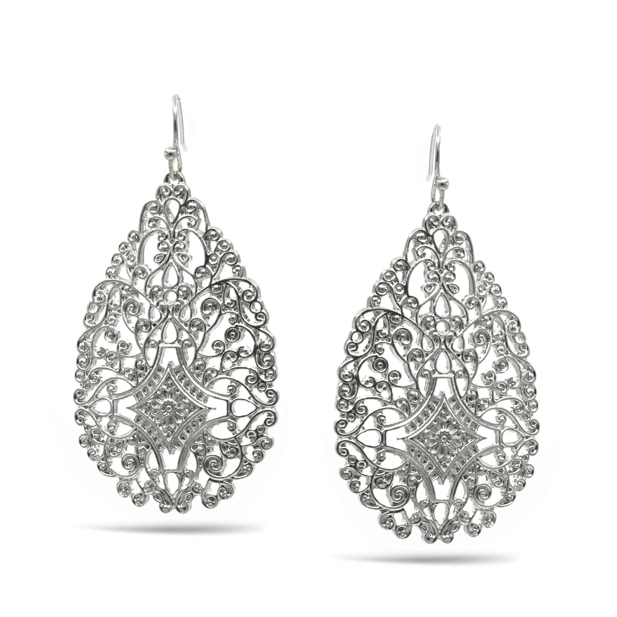 SILVER FILIGREE CRYSTAL TEARDROP EARRINGS #ADX6802387(XD23)