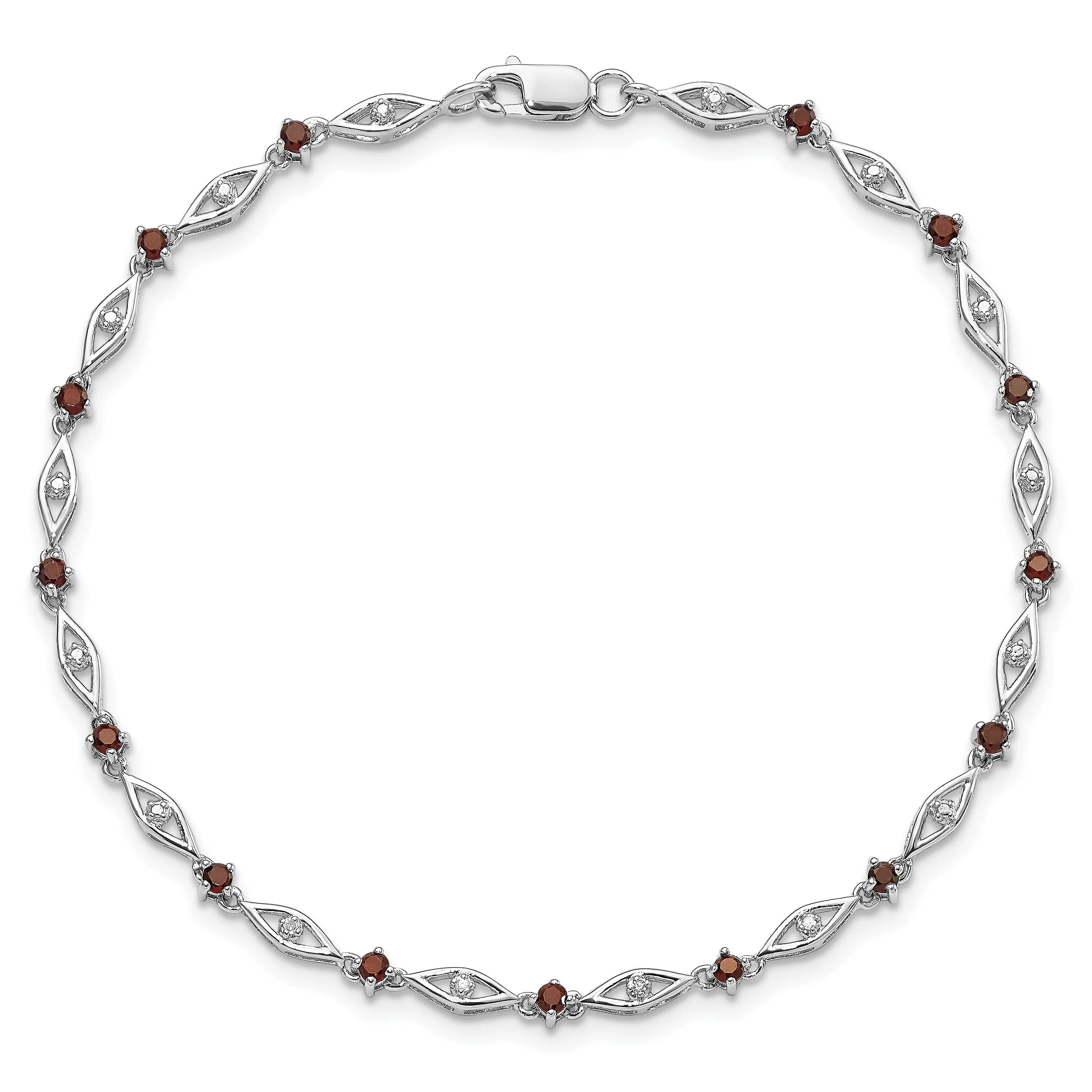 Silver Garnet Gemstone Round Diamond Bracelet