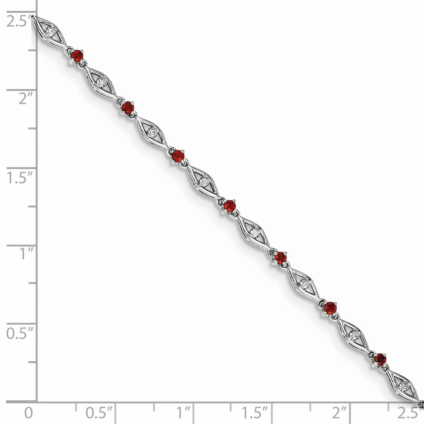 Silver Garnet Gemstone Round Diamond Bracelet