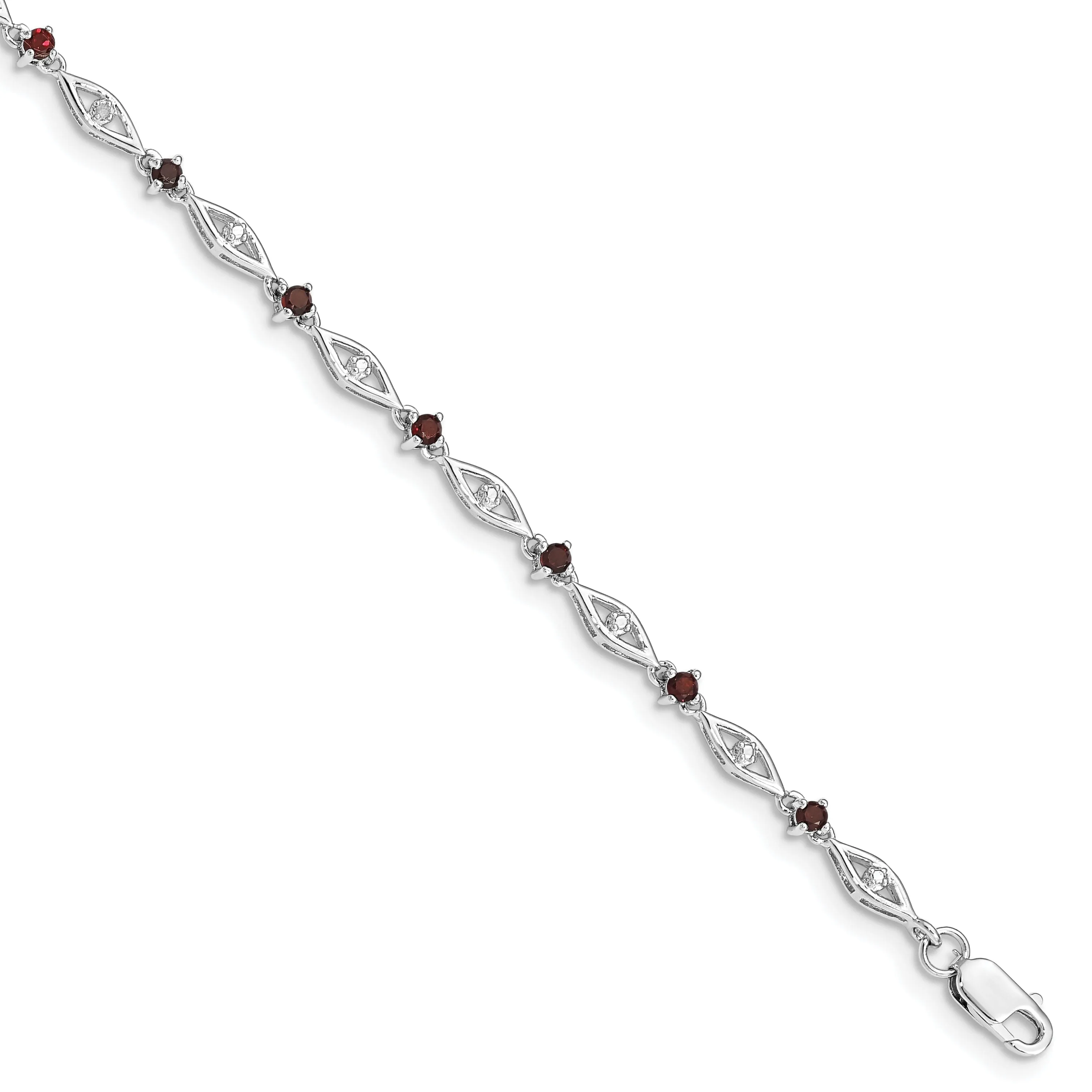 Silver Garnet Gemstone Round Diamond Bracelet