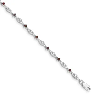 Silver Garnet Gemstone Round Diamond Bracelet