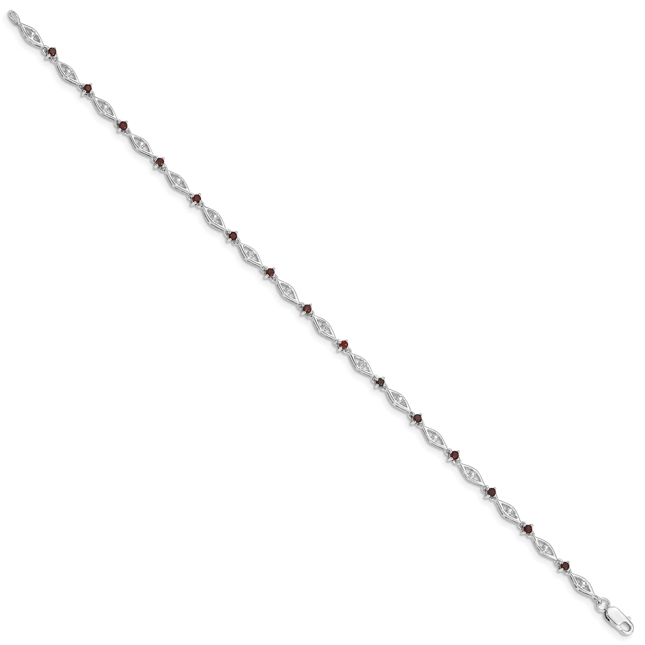 Silver Garnet Gemstone Round Diamond Bracelet