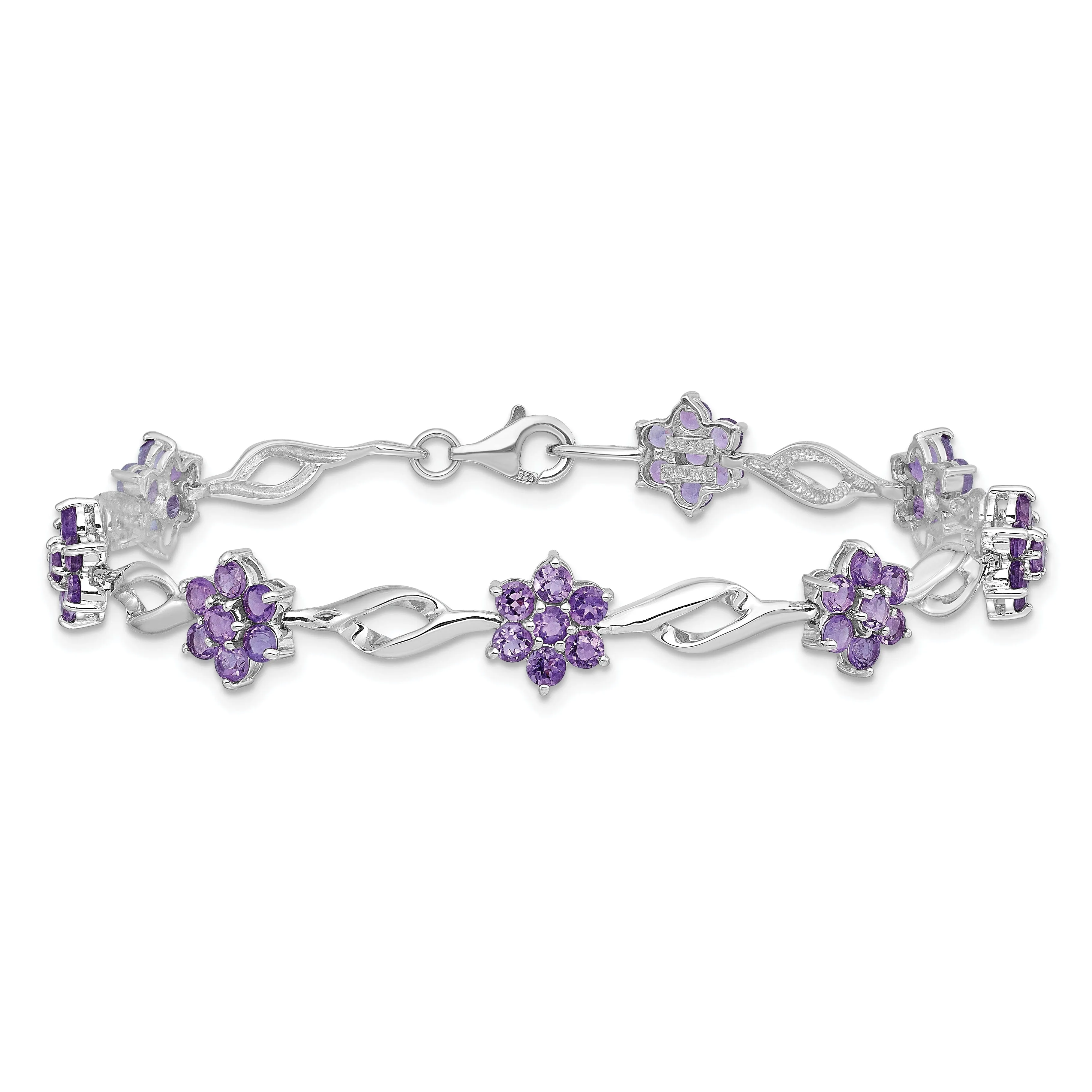 Silver Genuine Amethyst Gemstone Bracelet